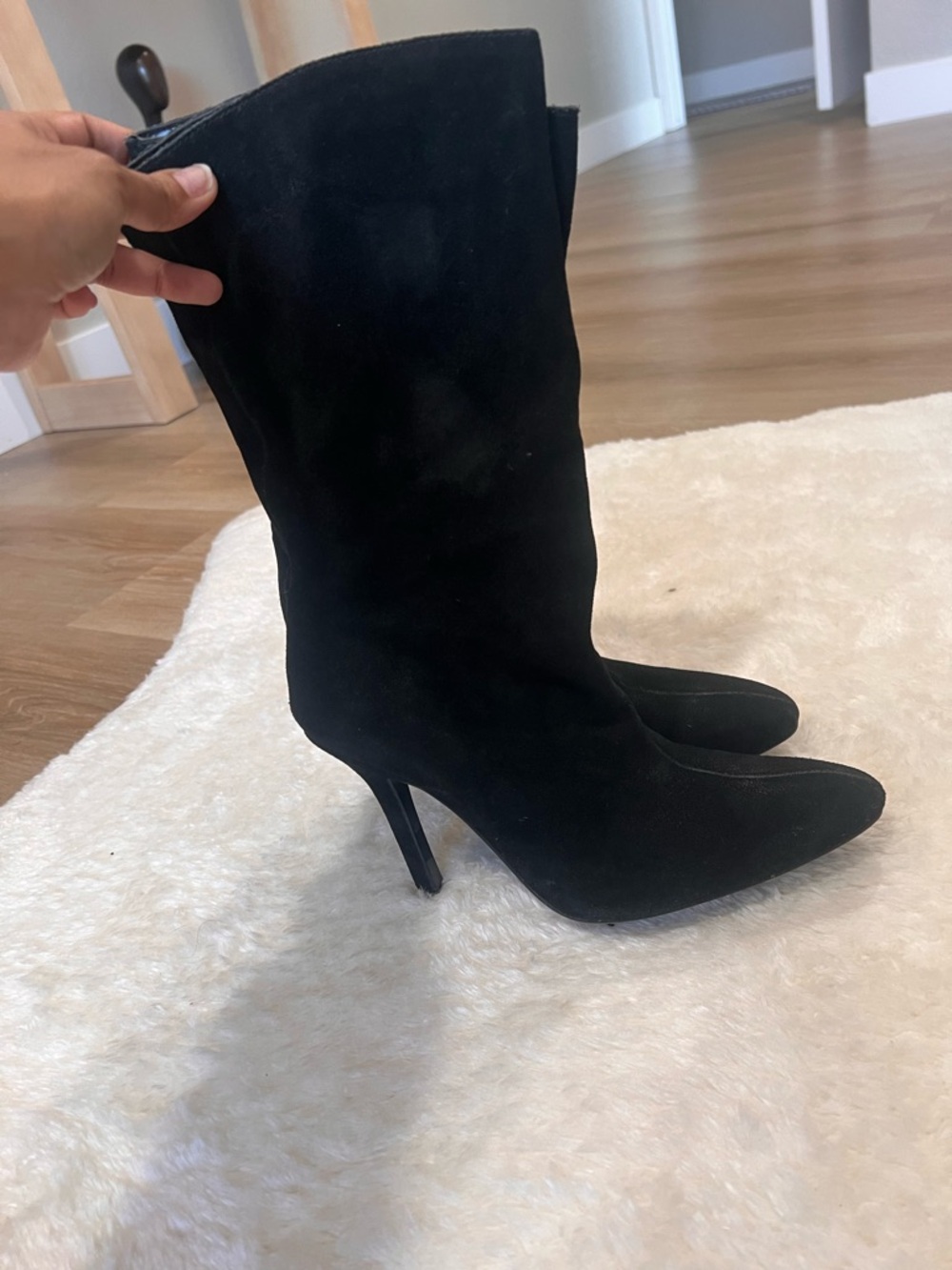 Women's Zara: Black Suede Pointed-Toe High Heel Boots